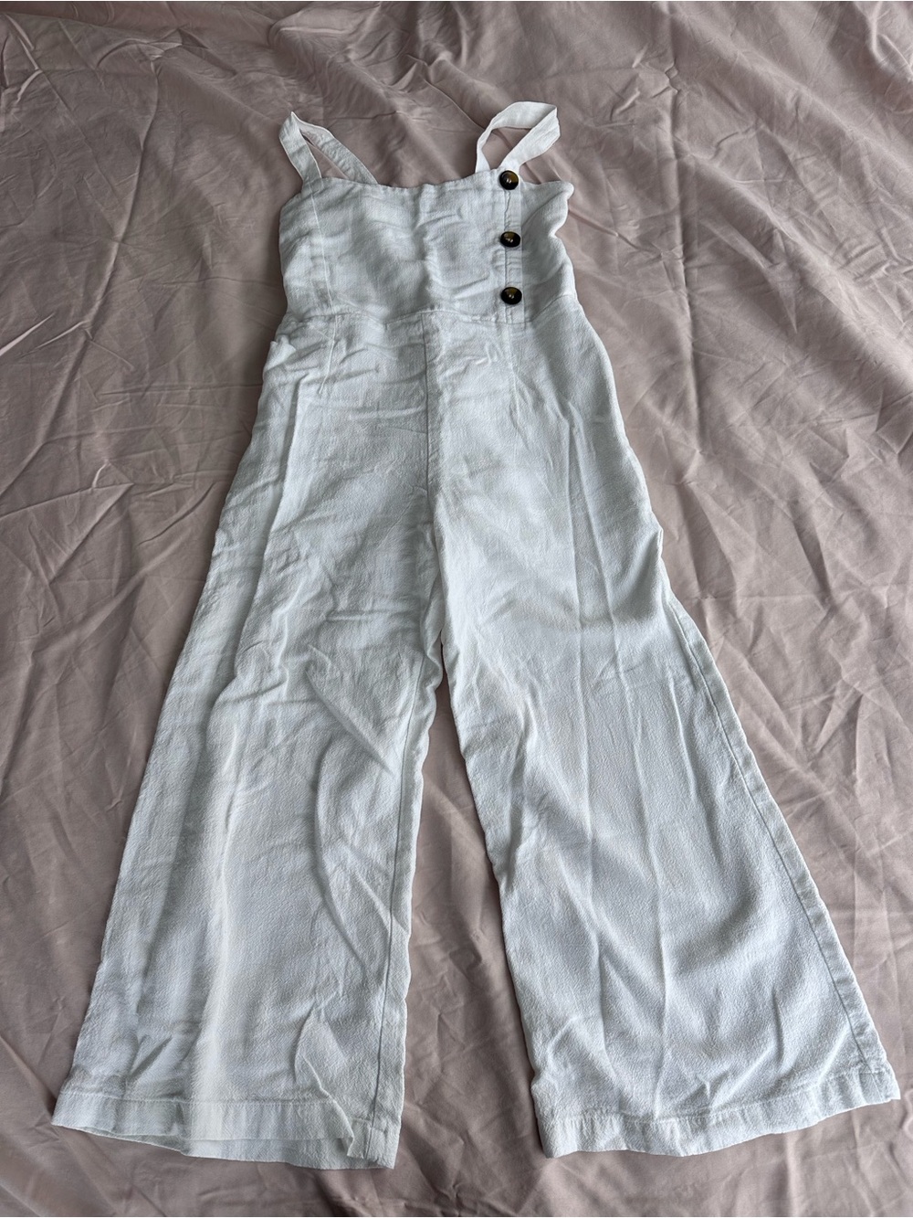 Skylar + Madison White Textured Jumpsuit with Smocked Back